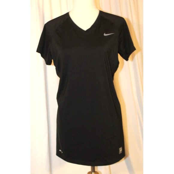 Nike Pro Womens XL Combat Dri-Fit Fitted V-neck Athletic Shirt BLACK Gym Workout - Picture 1 of 5